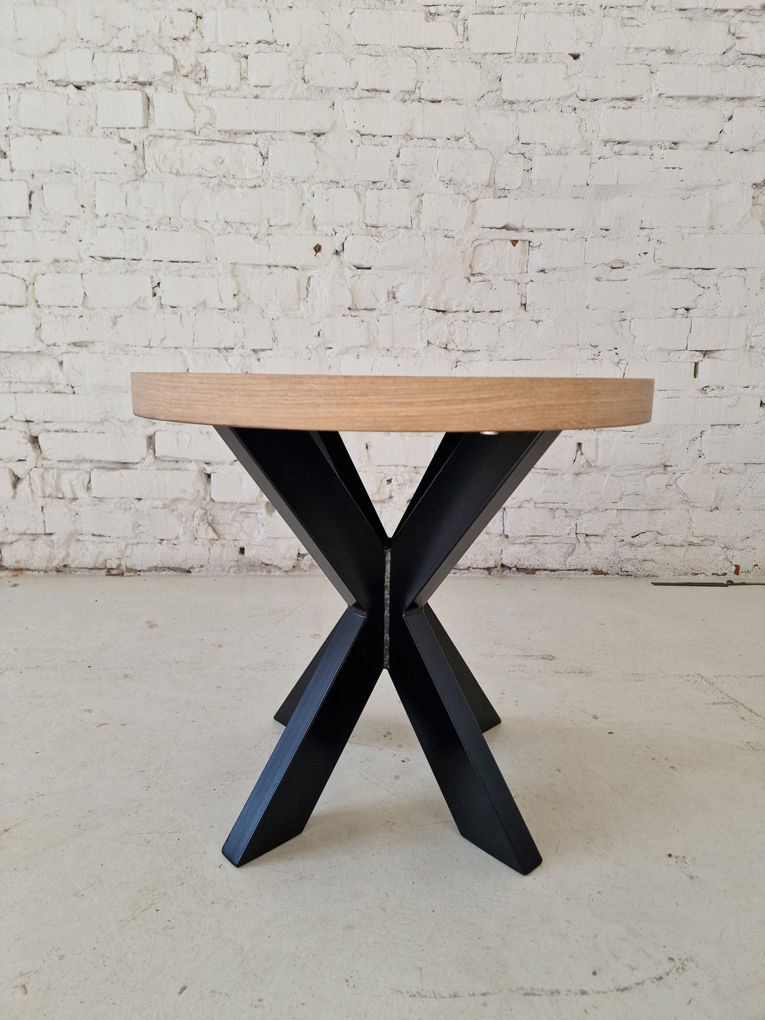 Astrid Round Herringbone Coffee Table in Cotton Oak - 50cm